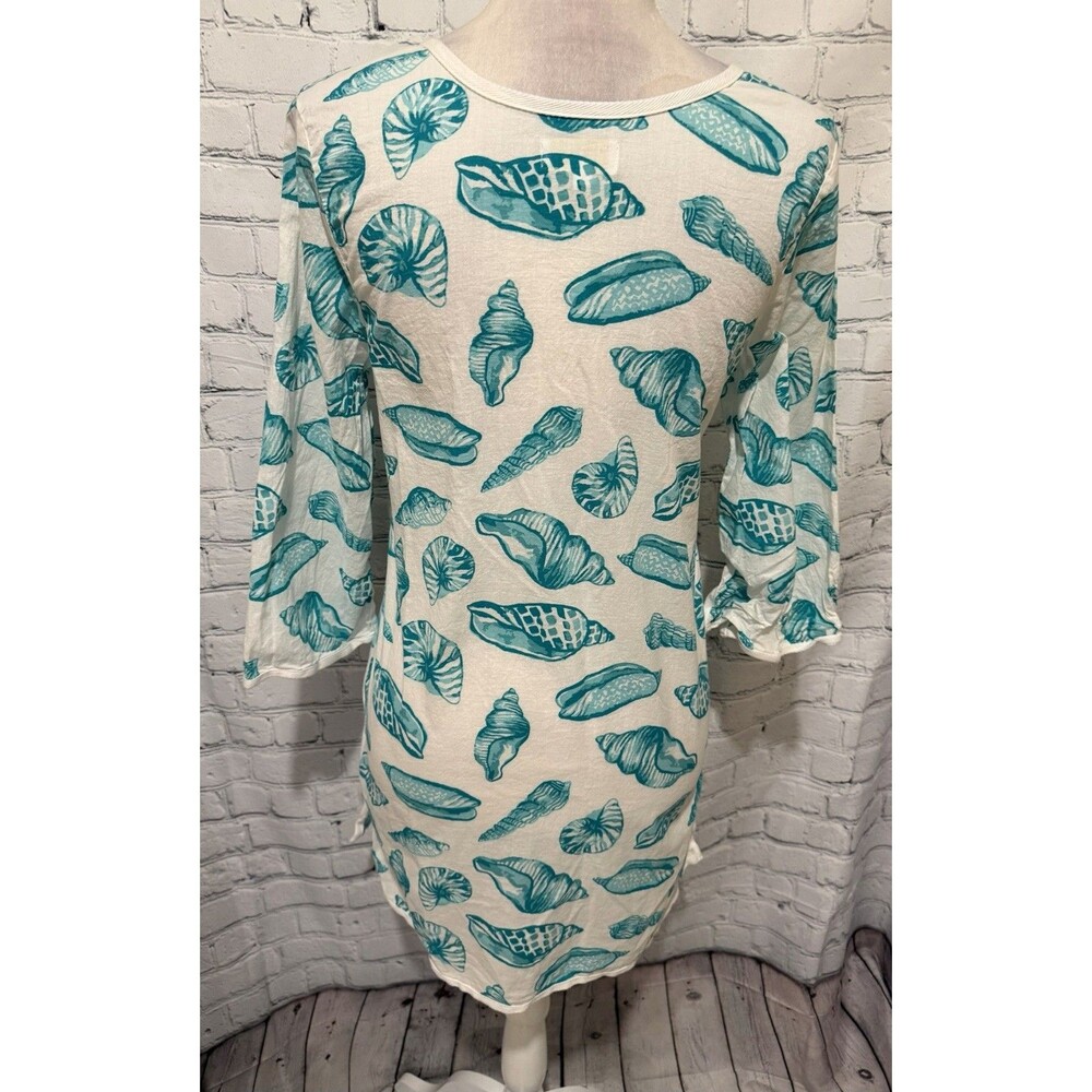 Mud Pie Aqua & White Sea Shell Swim Cover Up Perfect for Vaca/Cruise/Pool Small - Picture 4 of 7